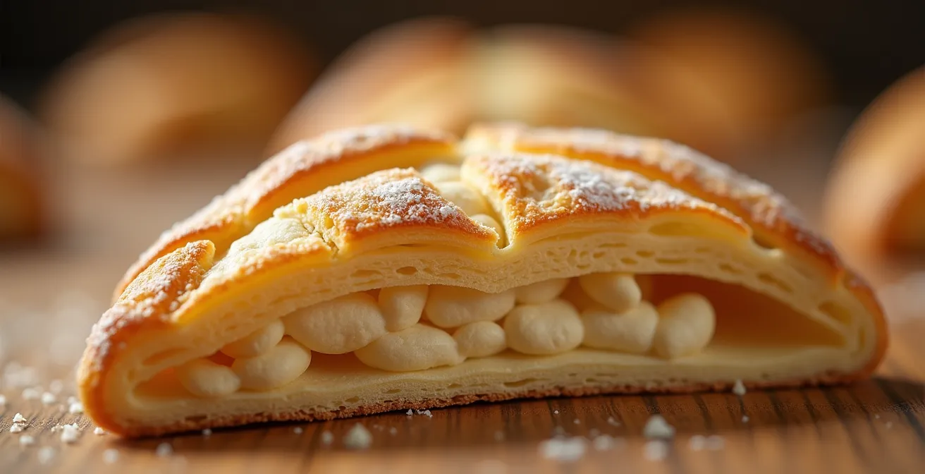 Vue macro d'une texture aérienne de pâtisserie montrant les bulles d'air et la structure alvéolée